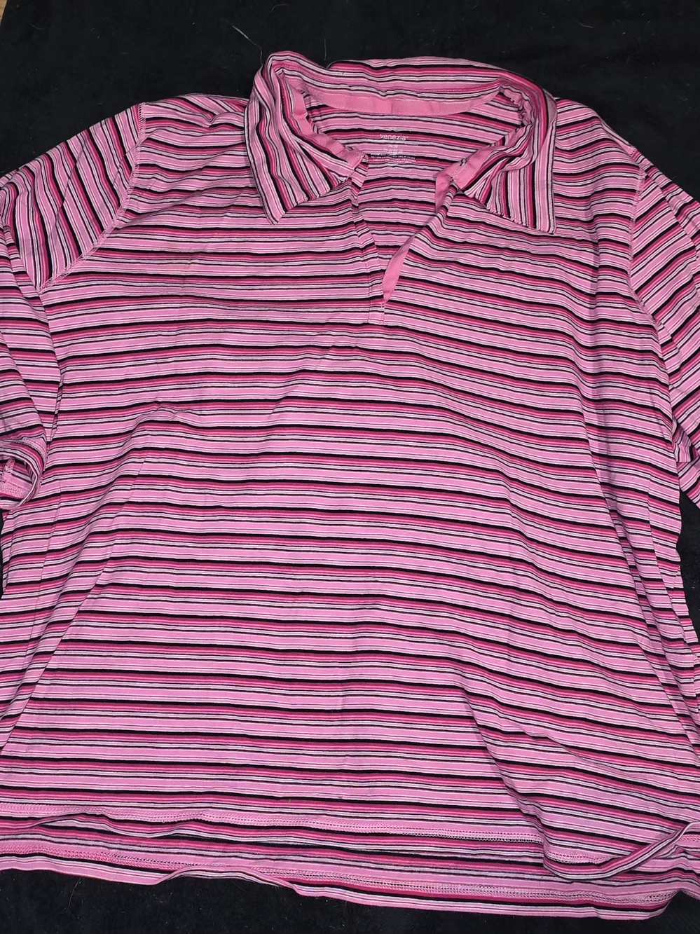 Venezia (Lane Bryant) Pink/Black Stripped Polo 3/4 Sleeve Shirt Size 26/28